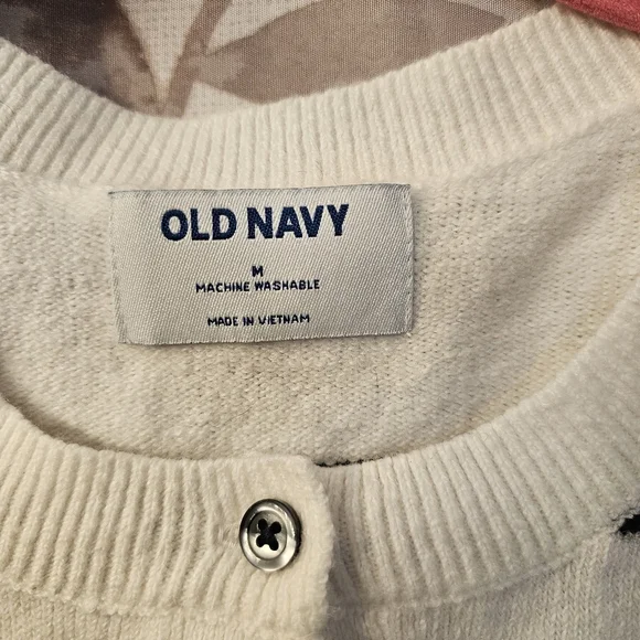 Old Navy Cotton Black White Striped Long Sleeve Button Up Cardigan Sweater M NWT - Picture 2 of 7